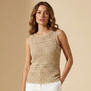 Jones New York Tan Crochet Sleeveless Top